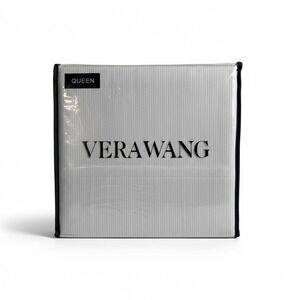 Vera Wang Queen Sheet Set Luxurious Satin Weave Etched Gray White Stripe Cotton